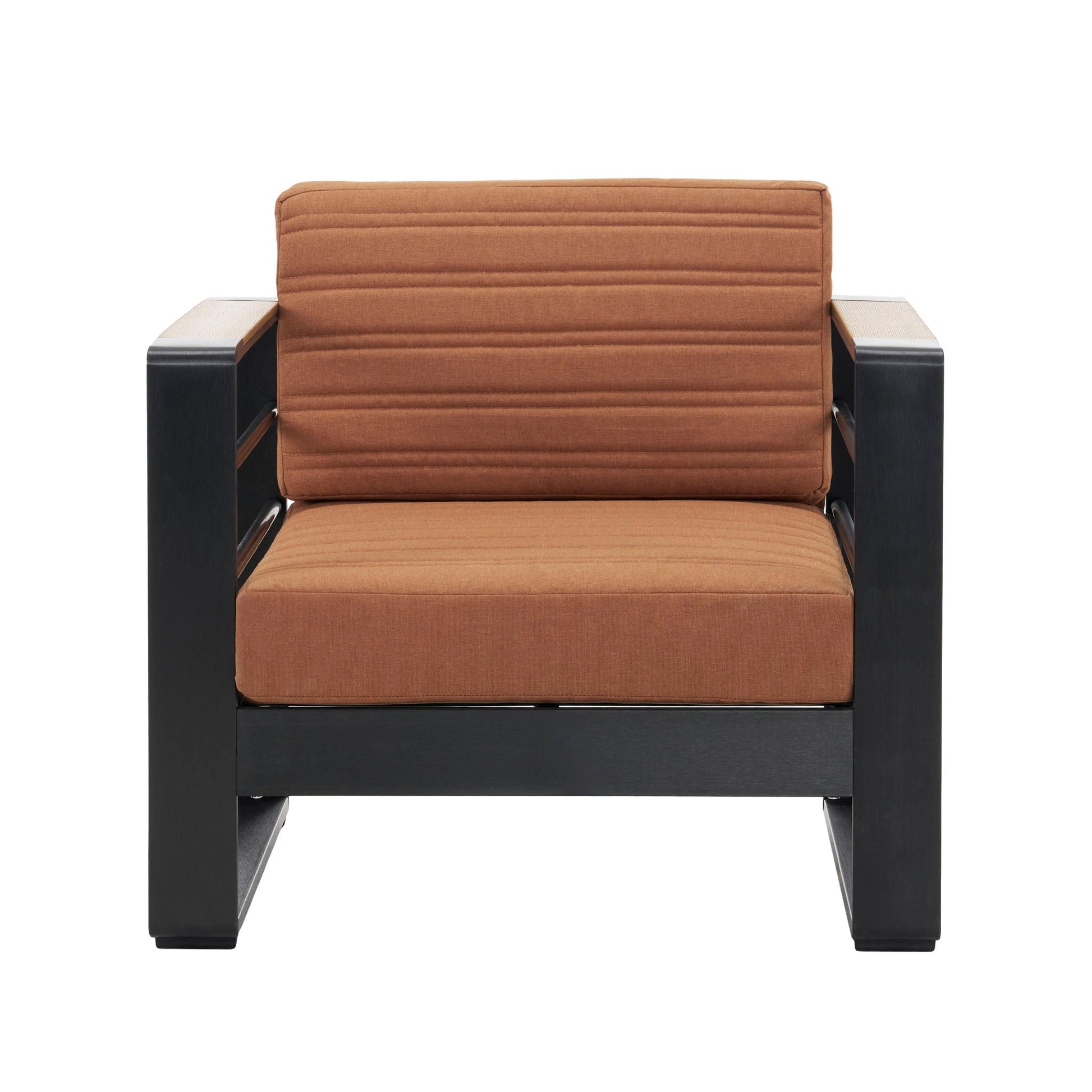 Giovanna Club Chair Set aluminum frame rust-orange cushions wood armrests outdoor use on Tampa Home & Garden Store