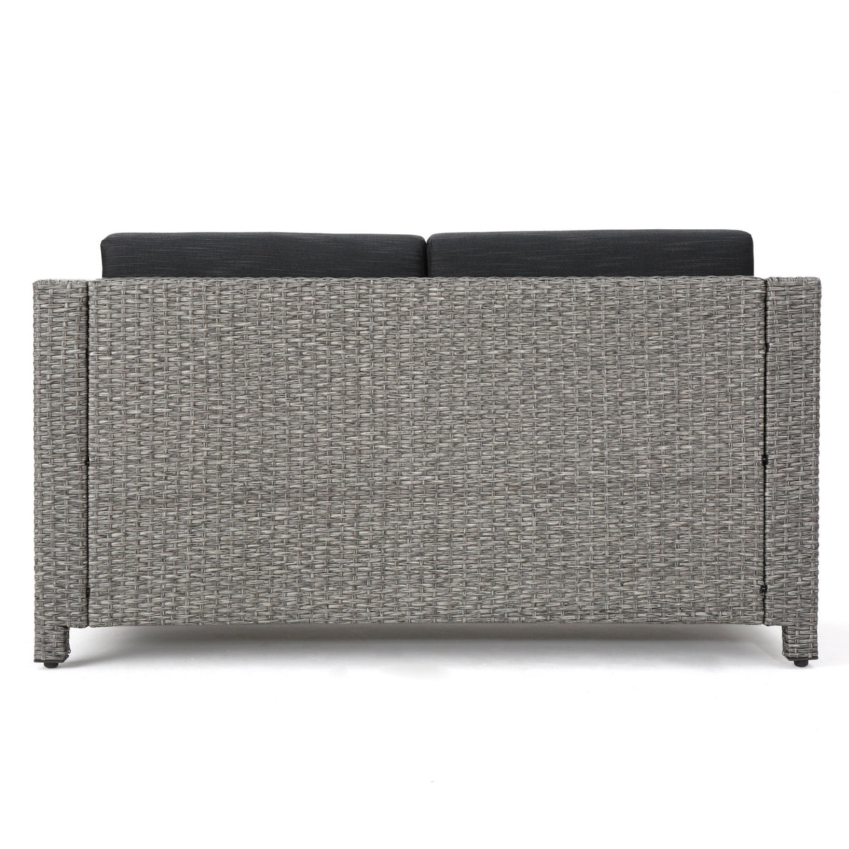 Puerta 4-Piece Outdoor Furniture Set gray woven rattan with dark cushions HouseOfZazla on Tampa Home & Garden Store