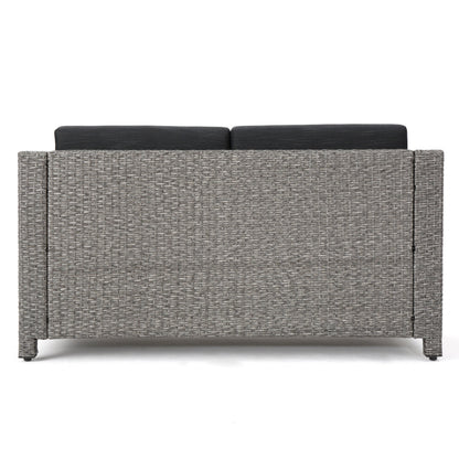 Puerta 4-Piece Outdoor Furniture Set gray woven rattan with dark cushions HouseOfZazla on Tampa Home & Garden Store