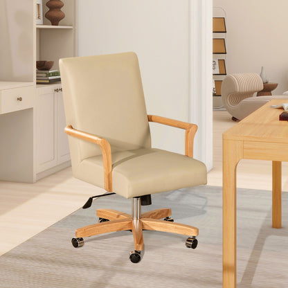 Dumont Modern Farmhouse high back executive office chair cream beige with wood arms on Tampa Home & Garden Store