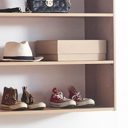 Wall mounted wood wardrobe system in light brown finish with modular design triple wardrobes on Tampa Home & Garden Store