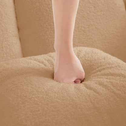 Camel Teddy Sofa with Pillows and Right Chaise