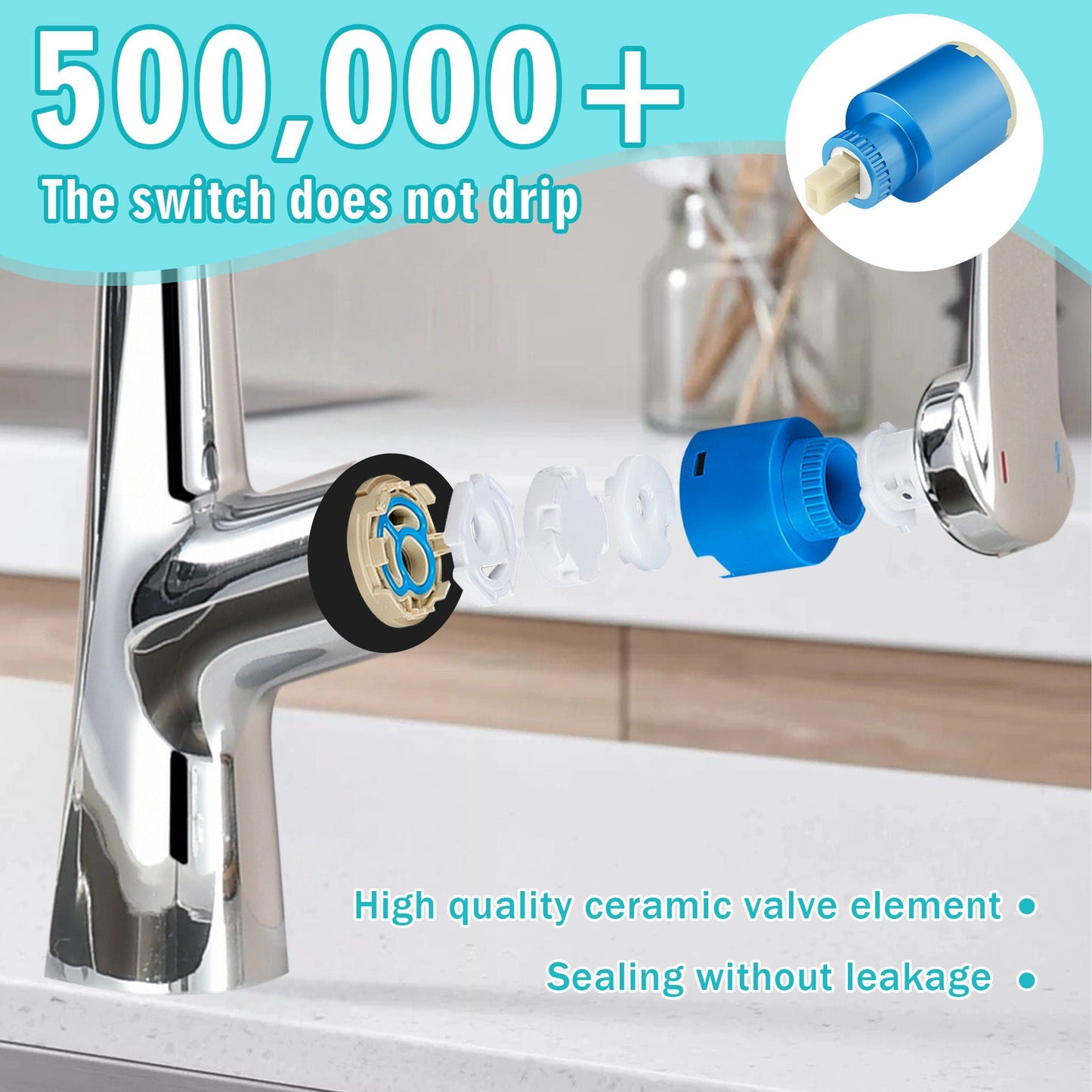 HouseOfZazla professional kitchen faucet valve assembly with blue ceramic components on Tampa Home & Garden Store