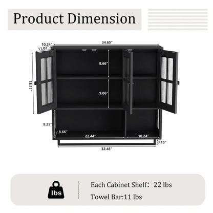 3-Door Wall Cabinet with Glass Doors & Towel Bar, black finish, Unique Piece Furniture on Tampa Home & Garden Store
