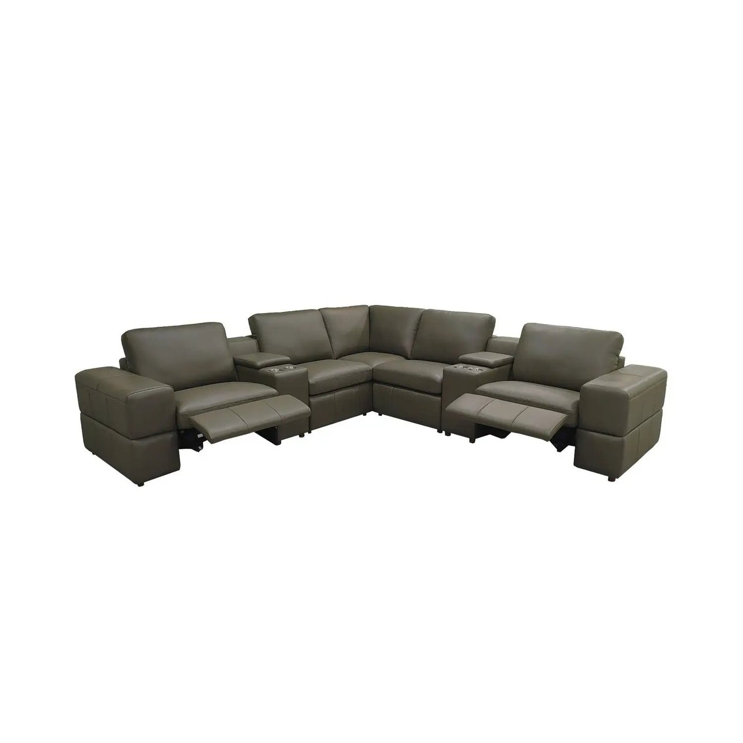Upholstered Large Arms Sectional With Recliner Seats olive leather by Unique Piece Furniture on Tampa Home & Garden Store