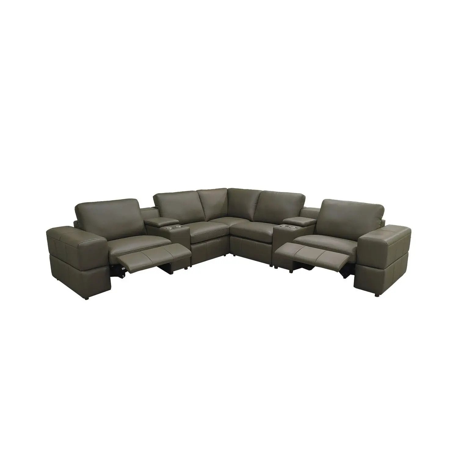 Upholstered Large Arms Sectional With Recliner Seats olive leather by Unique Piece Furniture on Tampa Home & Garden Store