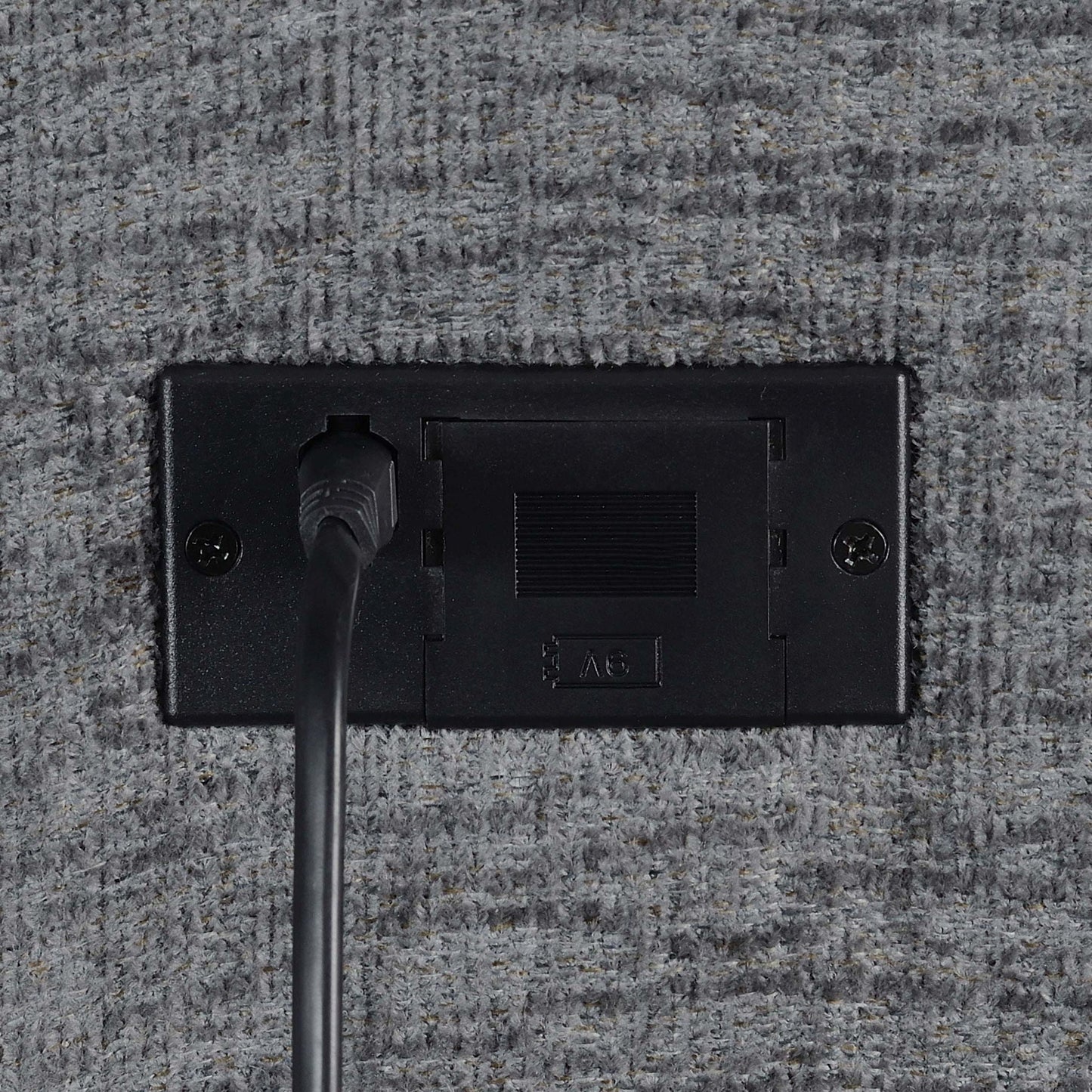 Divine - 6 Piece Reclining Sectional gray rug backdrop with black plate on Tampa Home & Garden Store