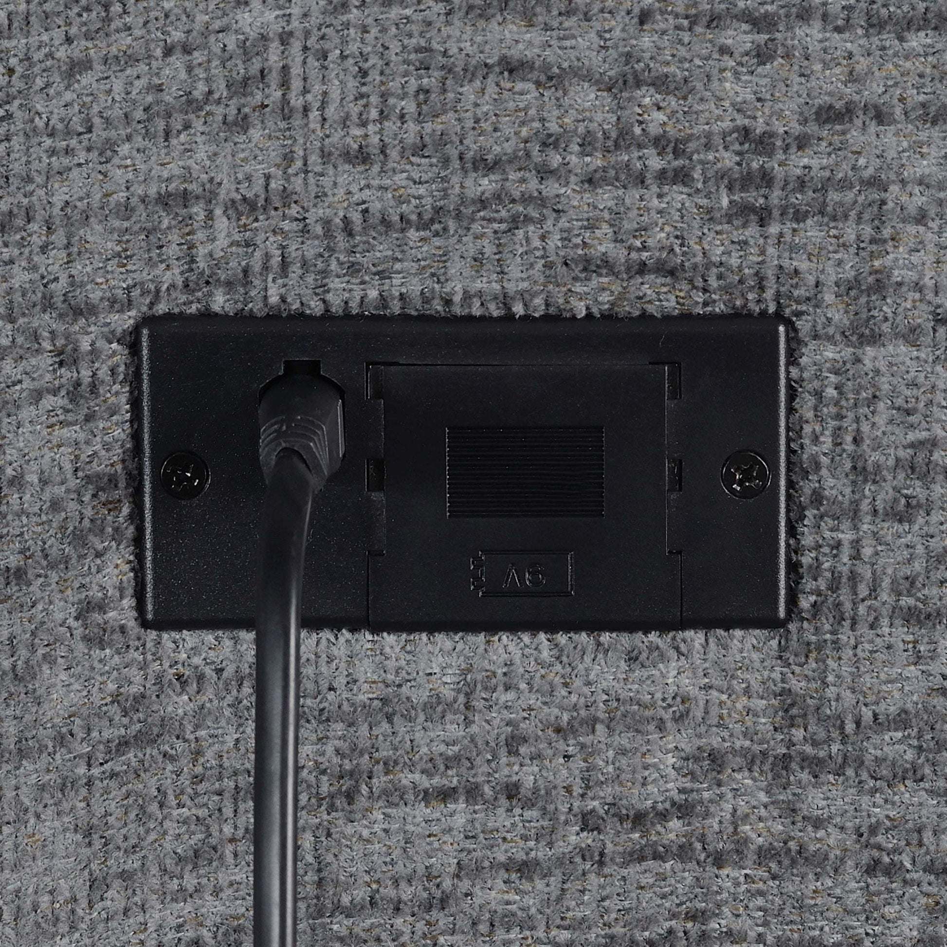Divine - 6 Piece Reclining Sectional gray rug backdrop with black plate on Tampa Home & Garden Store