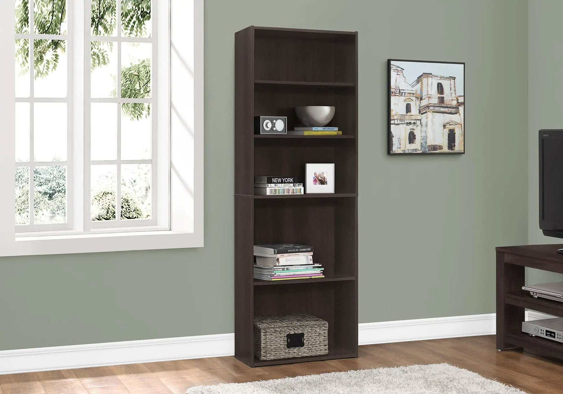 Bookshelf 6-tier dark brown wood bookcase by Unique Piece Furniture on Tampa Home & Garden Store