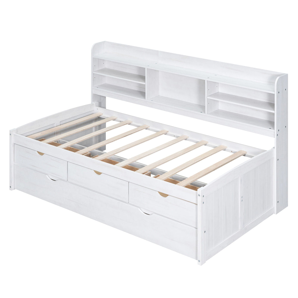 Captain Bed with built-in bookshelves, 3 storage drawers, and a trundle by HouseOfZazla on Tampa Home & Garden Store