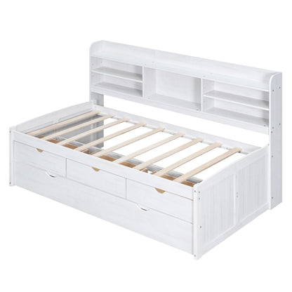 Captain Bed with built-in bookshelves, 3 storage drawers, and a trundle by HouseOfZazla on Tampa Home & Garden Store