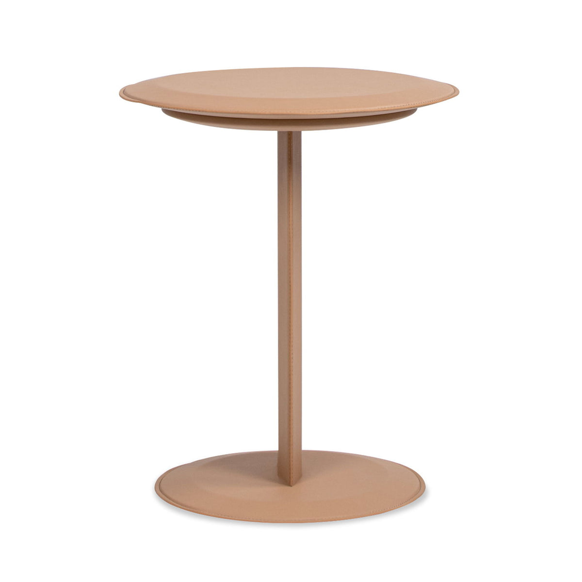 Leatherette C-Shaped Sofa Side Table with Round Top Saddle Brown by HouseOfZazla on Tampa Home & Garden Store