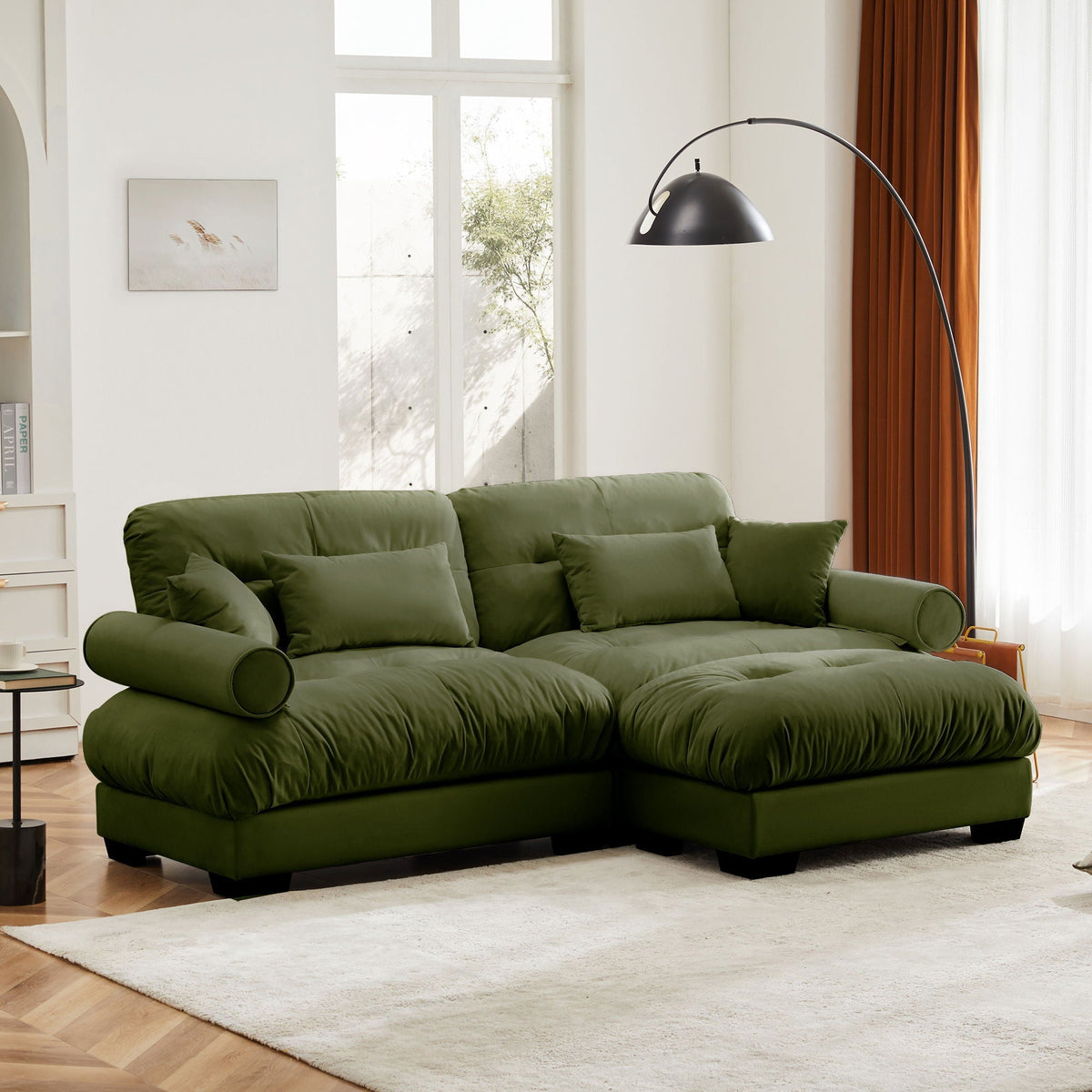 Super Comfort oversized modular sectional sofa with movable ottoman in green fabric on Tampa Home & Garden Store