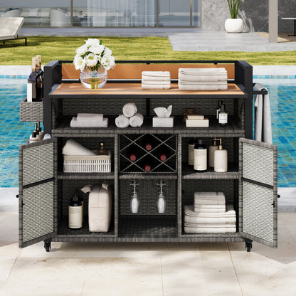 Sturdy Wicker Outdoor Grill Cart and Counter