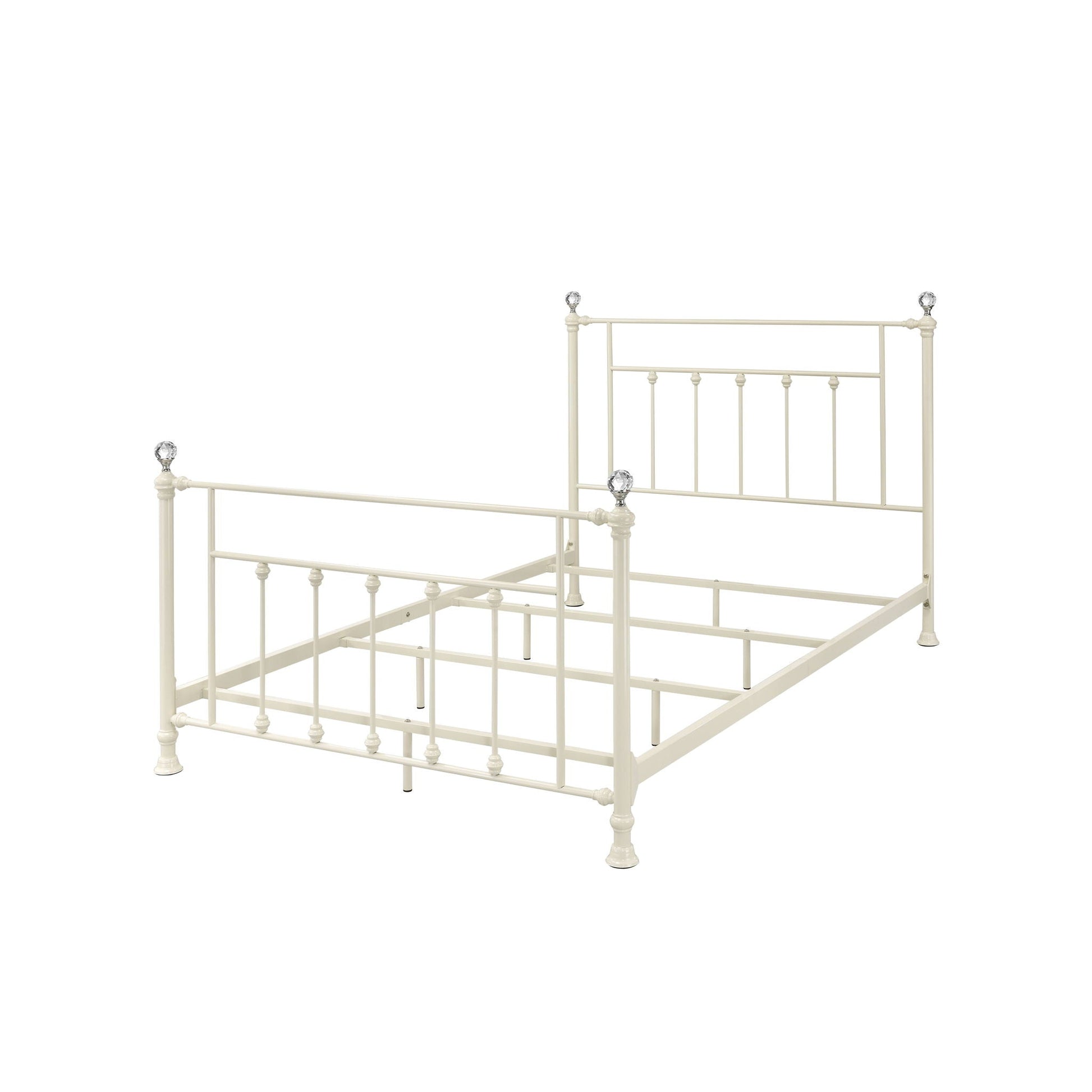 Comet Bed by HouseOfZazla, cream panel bed frame with spindle design and crystal finials on Tampa Home & Garden Store