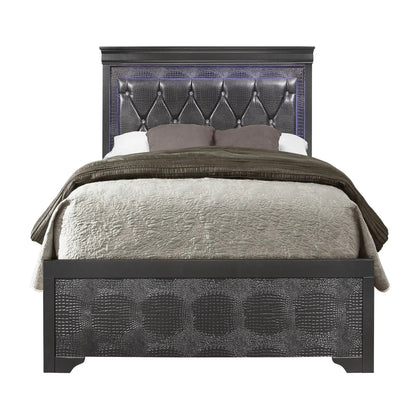 Shaker Bed with LED Lighting and Tufted Headboard