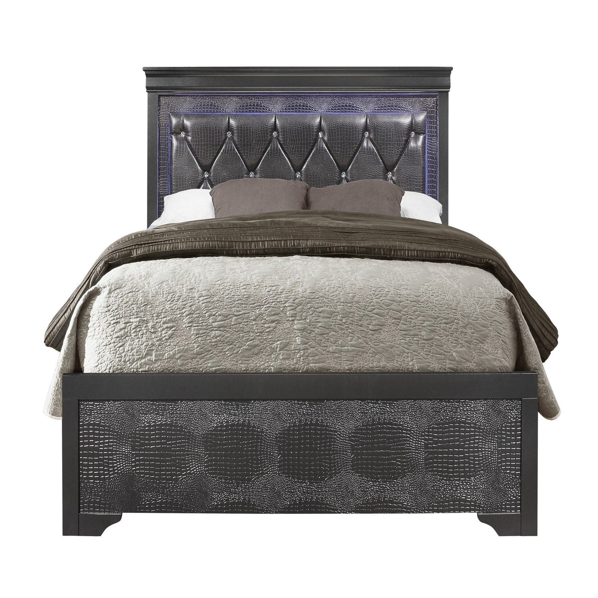 HouseOfZazla Shaker panel bed with LED lighting and crystal-inspired tufted black headboard on Tampa Home & Garden Store