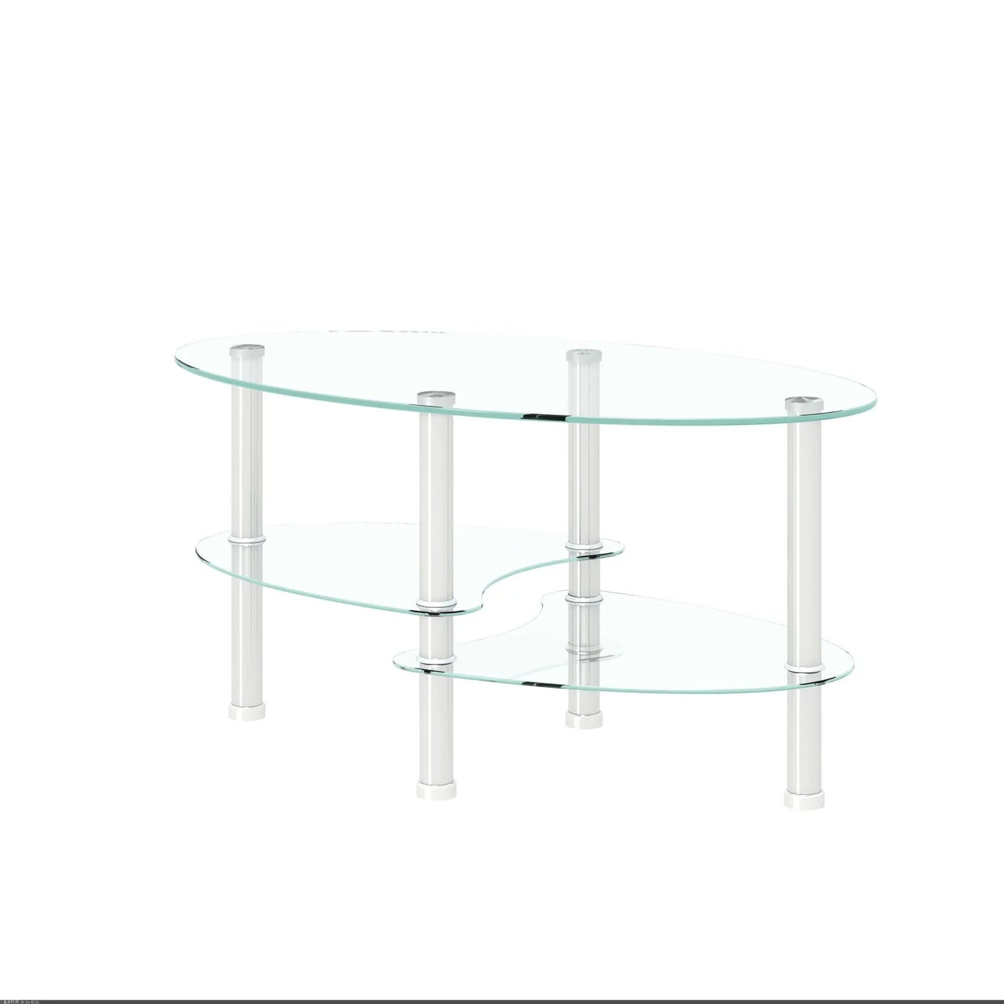 Transparent oval glass coffee table with 3-tier design and chrome legs, modern living room piece on Tampa Home & Garden Store