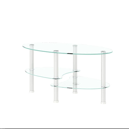Transparent oval glass coffee table with 3-tier design and chrome legs, modern living room piece on Tampa Home & Garden Store