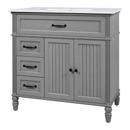 Bathroom vanity with sink and drawers freestanding solid wood cabinet gray finish HouseOfZazla on Tampa Home & Garden Store