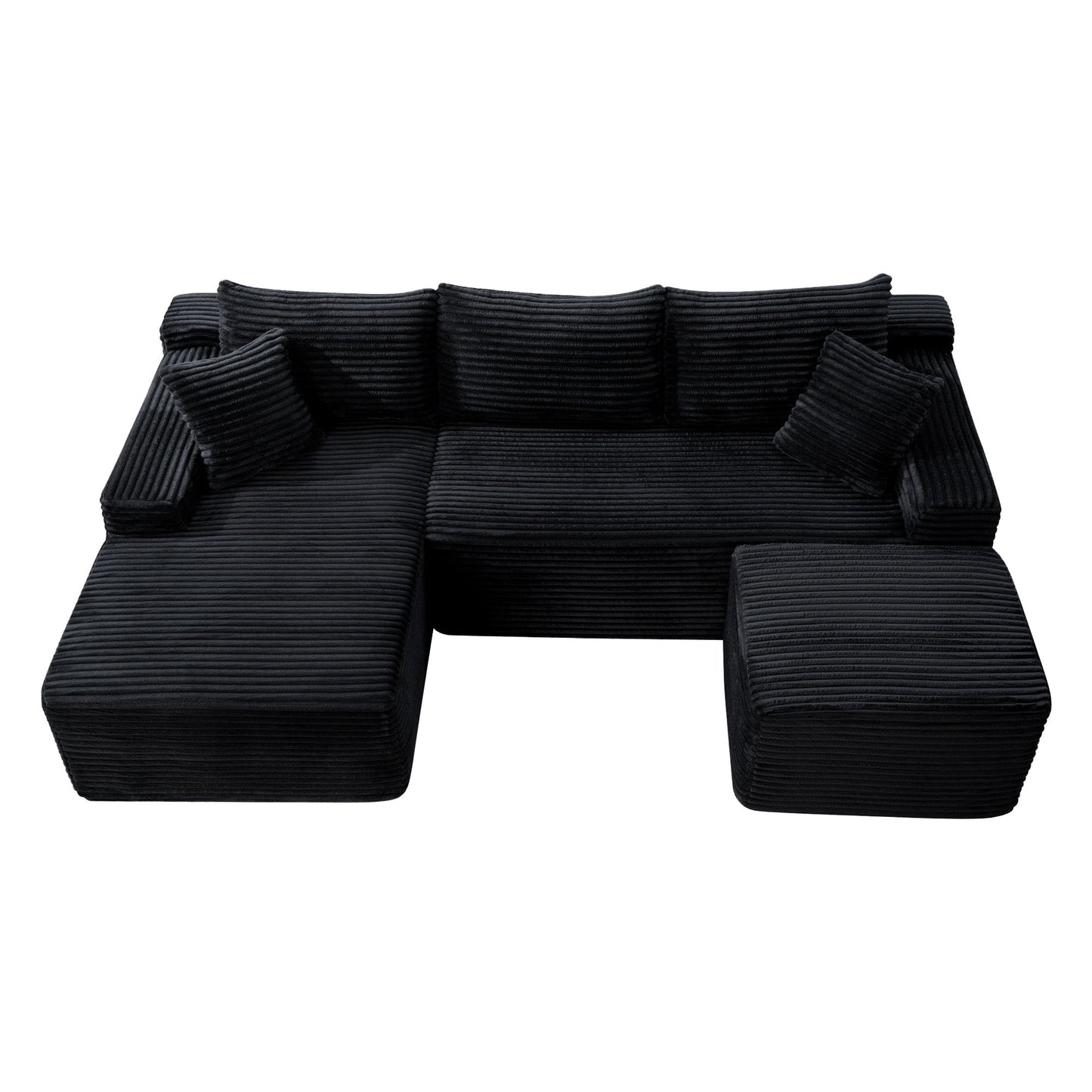 106.3-inch U-shaped Cloud sectional sofa with deep seat in black corduroy fabric by HouseOfZazla on Tampa Home & Garden Store