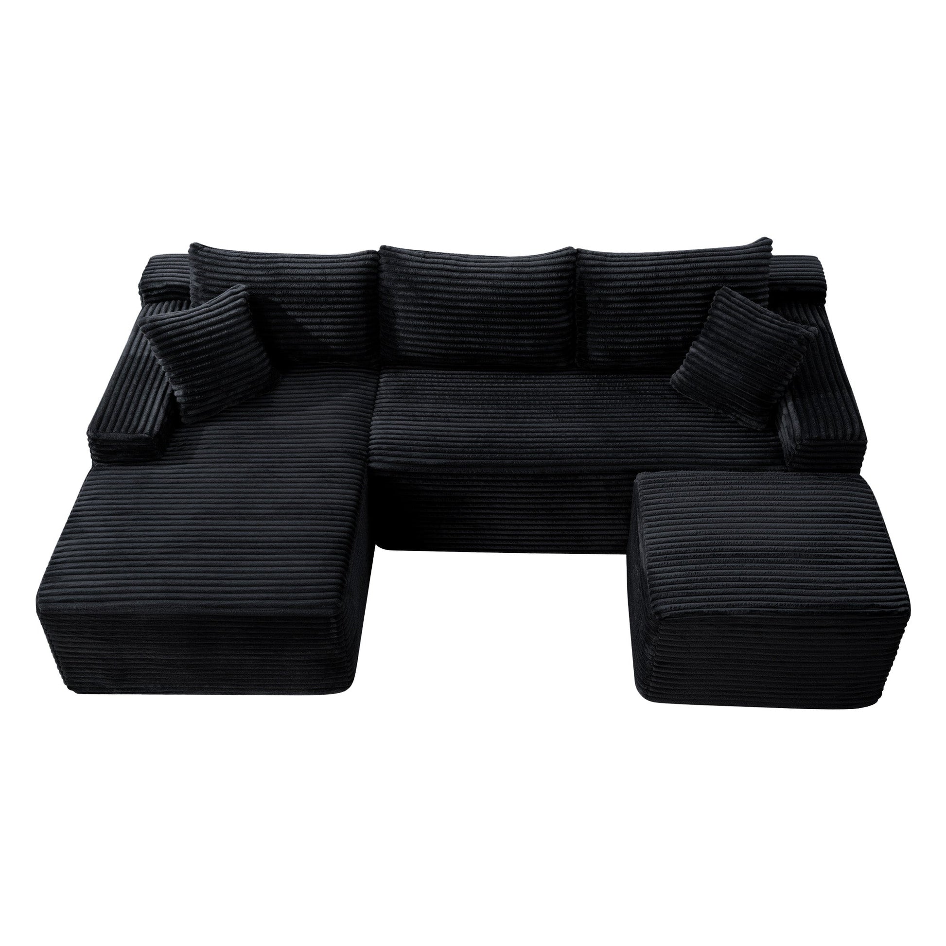106.3-inch U-shaped Cloud sectional sofa with deep seat in black corduroy fabric by HouseOfZazla on Tampa Home & Garden Store