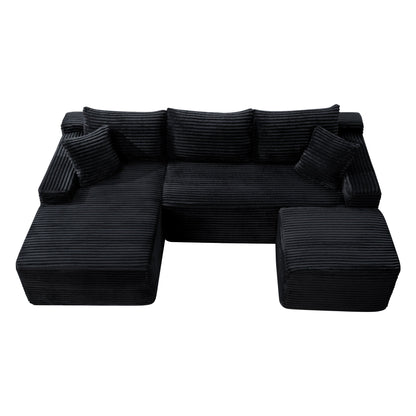 106.3-inch U-shaped Cloud sectional sofa with deep seat in black corduroy fabric by HouseOfZazla on Tampa Home & Garden Store
