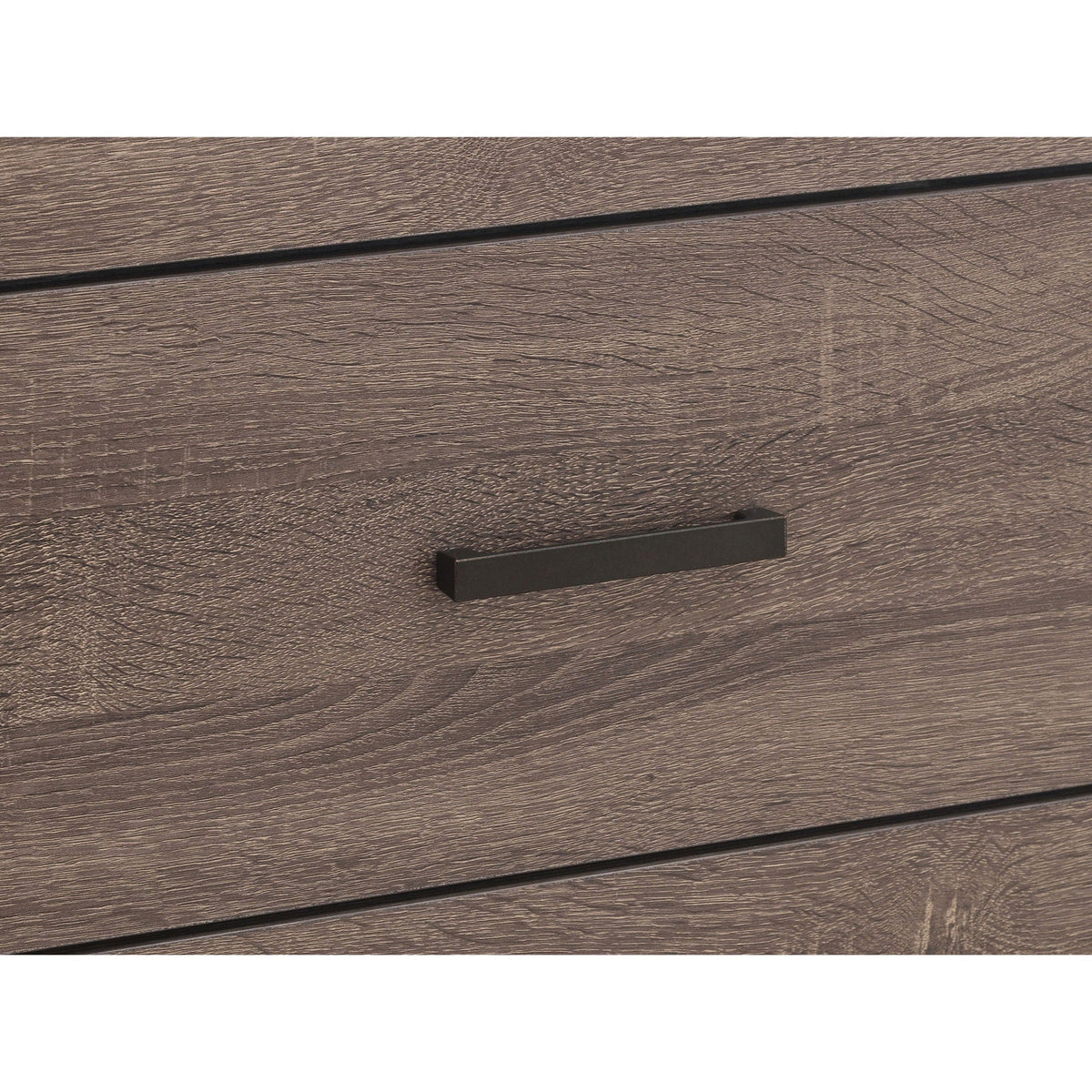 Geary Panel Bed by HouseOfZazla in dark wood finish with black metal rails on Tampa Home & Garden Store