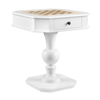 Galini Game Table by HouseOfZazla, white gaming table with chessboard top and single drawer on Tampa Home & Garden Store