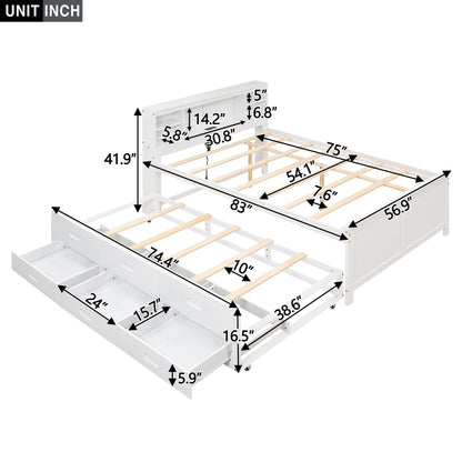 Platform bed with storage headboard, USB, trundle and 3 drawers in white, HouseOfZazla on Tampa Home & Garden Store