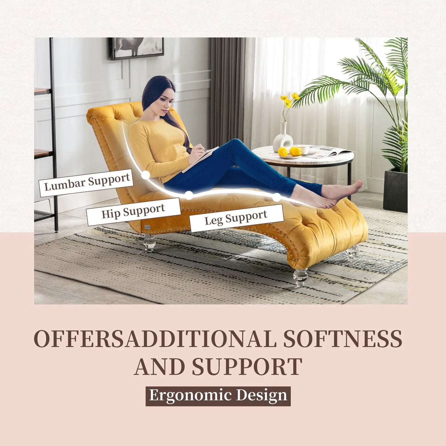 Indoor Chaise Lounge With Button Tufted Pillow