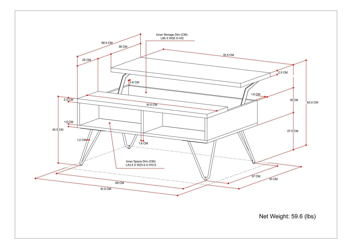 Hunter Handcrafted Lift Top Coffee Table