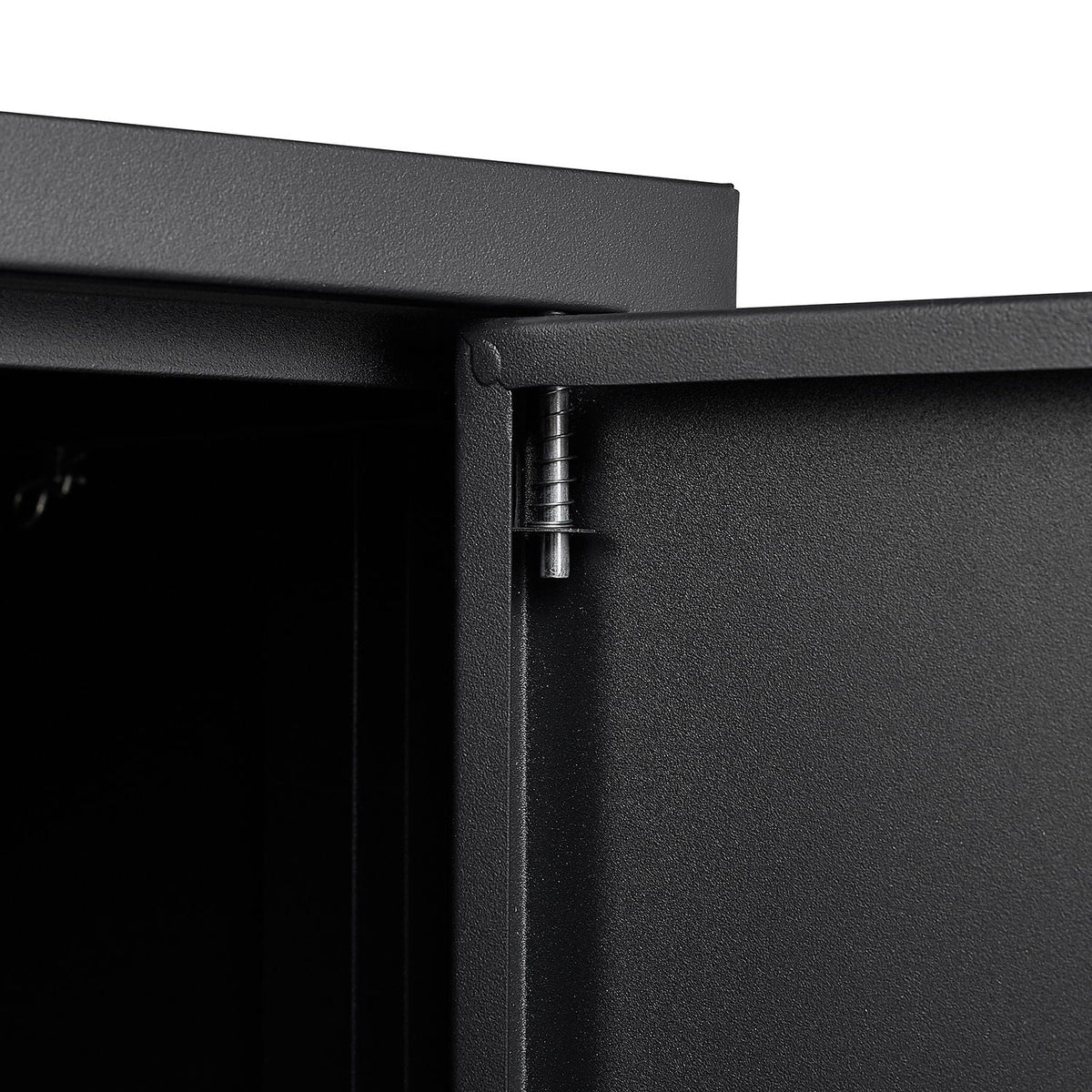 Metal storage cabinet with locking doors in black textured steel on Tampa Home & Garden Store