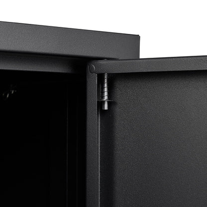Metal storage cabinet with locking doors in black textured steel on Tampa Home & Garden Store