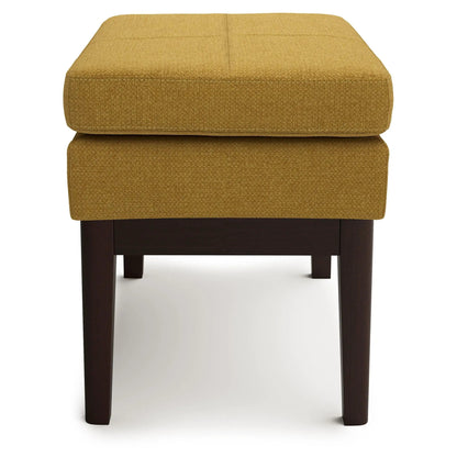 Carlson ottoman bench mustard yellow fabric with dark wood legs mid-century design on Tampa Home & Garden Store