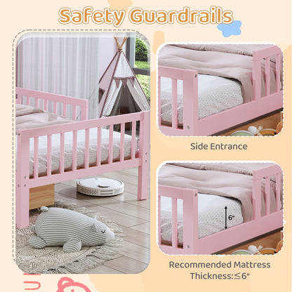 Bed with headboard storage rack, 2 underbed drawers, and 3 pink guardrails by HouseOfZazla on Tampa Home & Garden Store