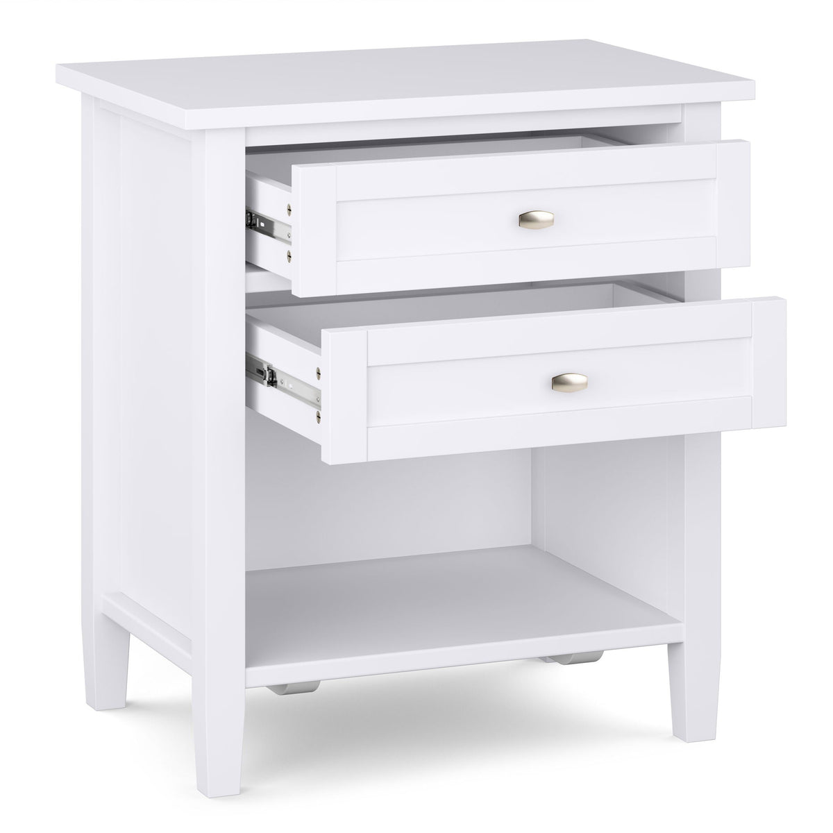 Warm Shaker Handcrafted Bedside Table with Two Drawers white finish brass handles on Tampa Home & Garden Store