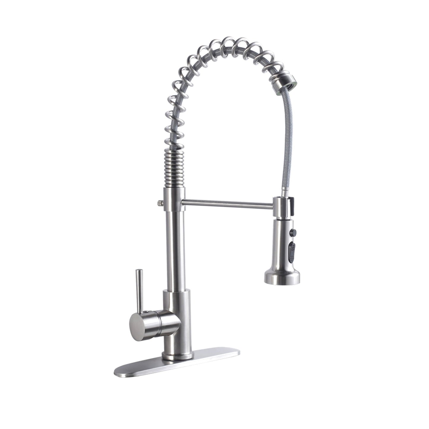 Commercial kitchen faucet with 21in dual-function pull-down sprayhead in brushed nickel on Tampa Home & Garden Store