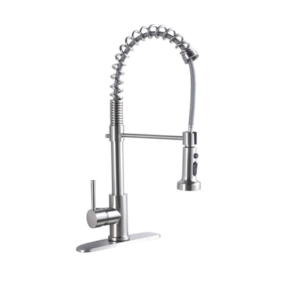 Commercial kitchen faucet with 21in dual-function pull-down sprayhead in brushed nickel on Tampa Home & Garden Store
