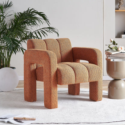 Boucle upholstered accent chairs by HouseOfZazla in orange fabric with a solid wood frame on Tampa Home & Garden Store