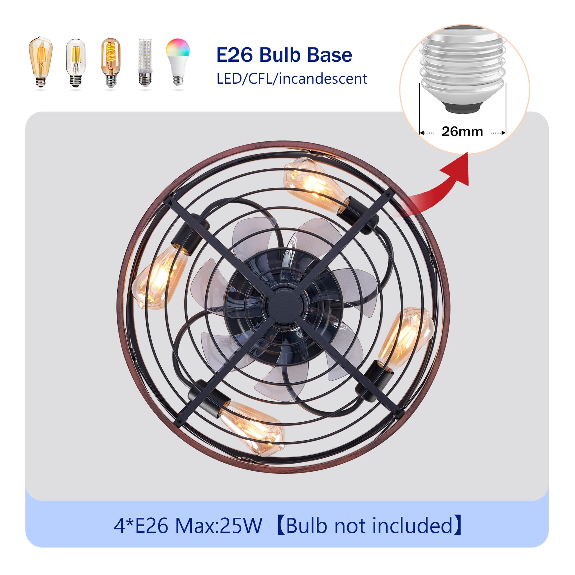 20'' Mounting Type Caged Ceiling Fan with Lights and Remote Control by HouseOfZazla, cage on Tampa Home & Garden Store