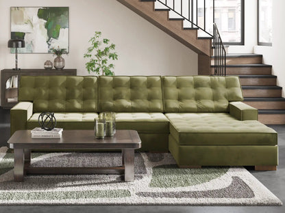 Caspian-Town Stationary Sectional by Unique Piece Furniture in olive green tufted leather on Tampa Home & Garden Store