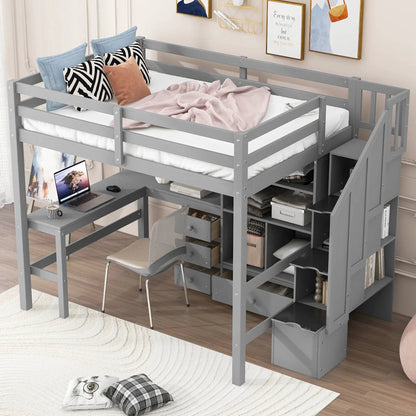 Loft Bed and L Shaped Desk With Storage Drawers