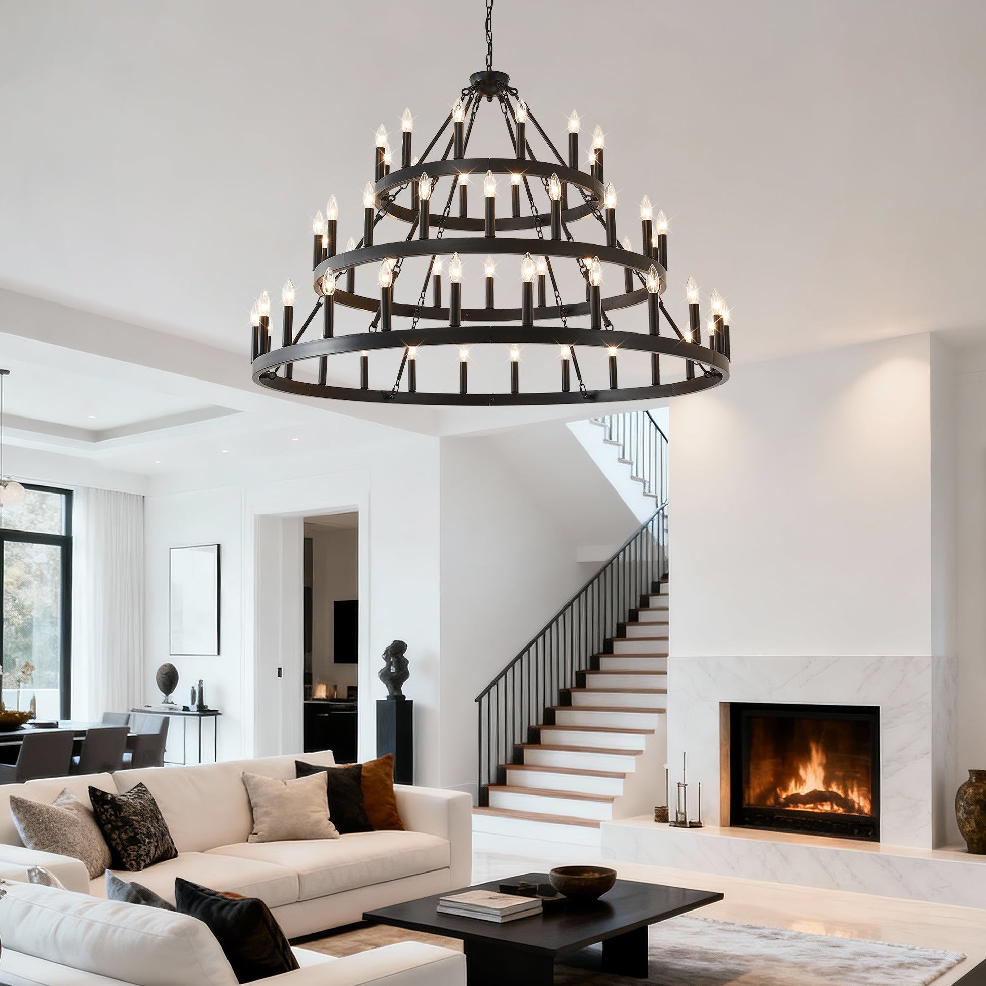 3-Tier Wagon Wheel Chandelier, 54-light matte black metal by HouseOfZazla on Tampa Home & Garden Store
