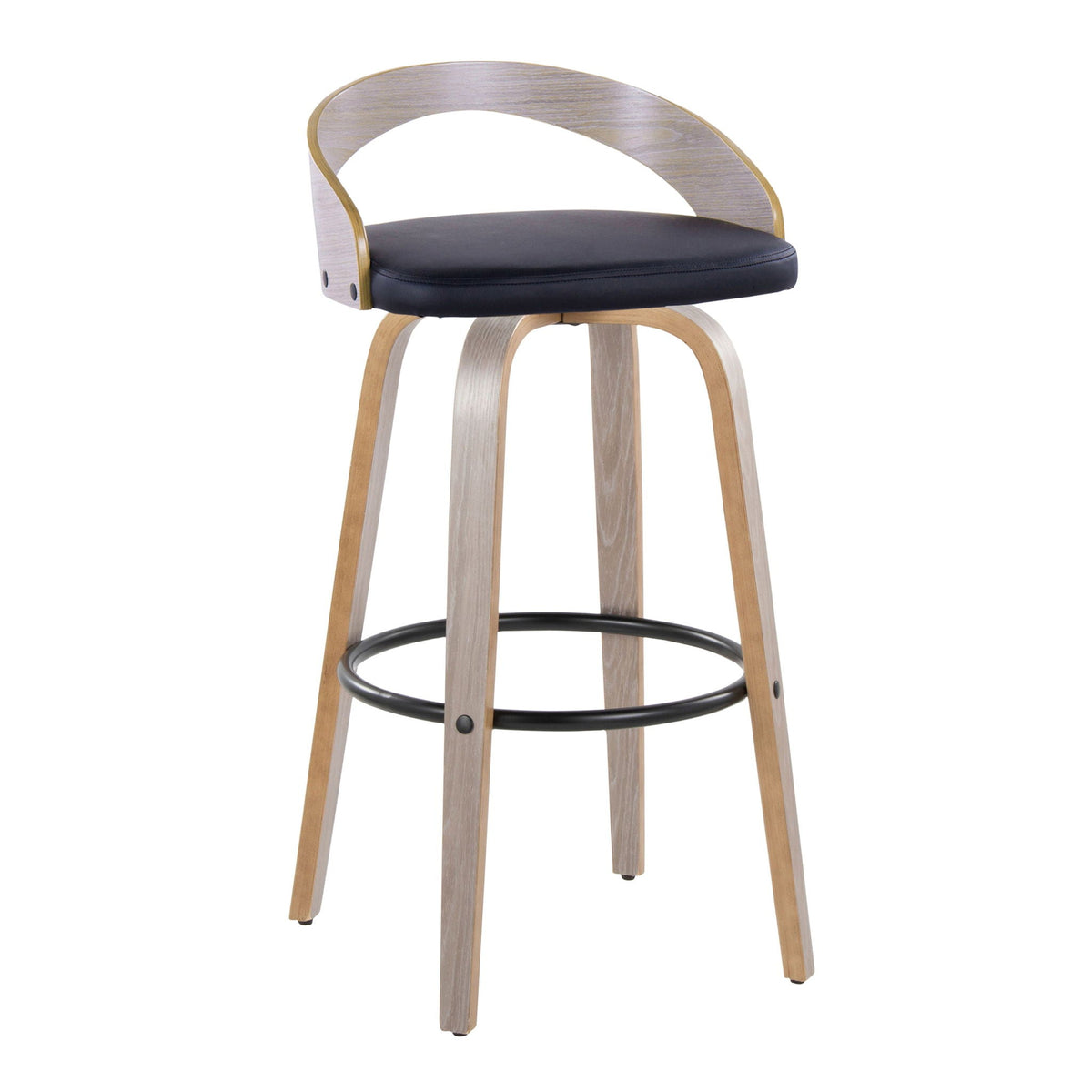 Contemporary Swivel Barstool Set Pearl Silver with upholstered seat and round footrest on Tampa Home & Garden Store