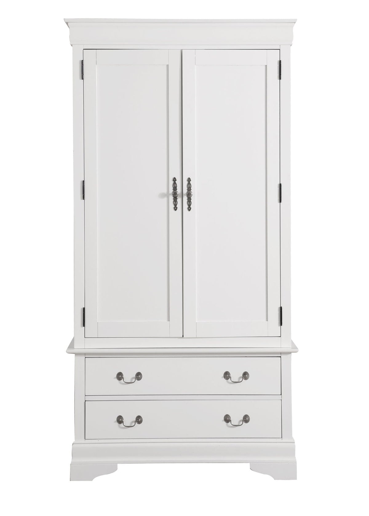 Traditional white armoire with hanging bar, double panel doors, metal hardware HouseOfZazla on Tampa Home & Garden Store