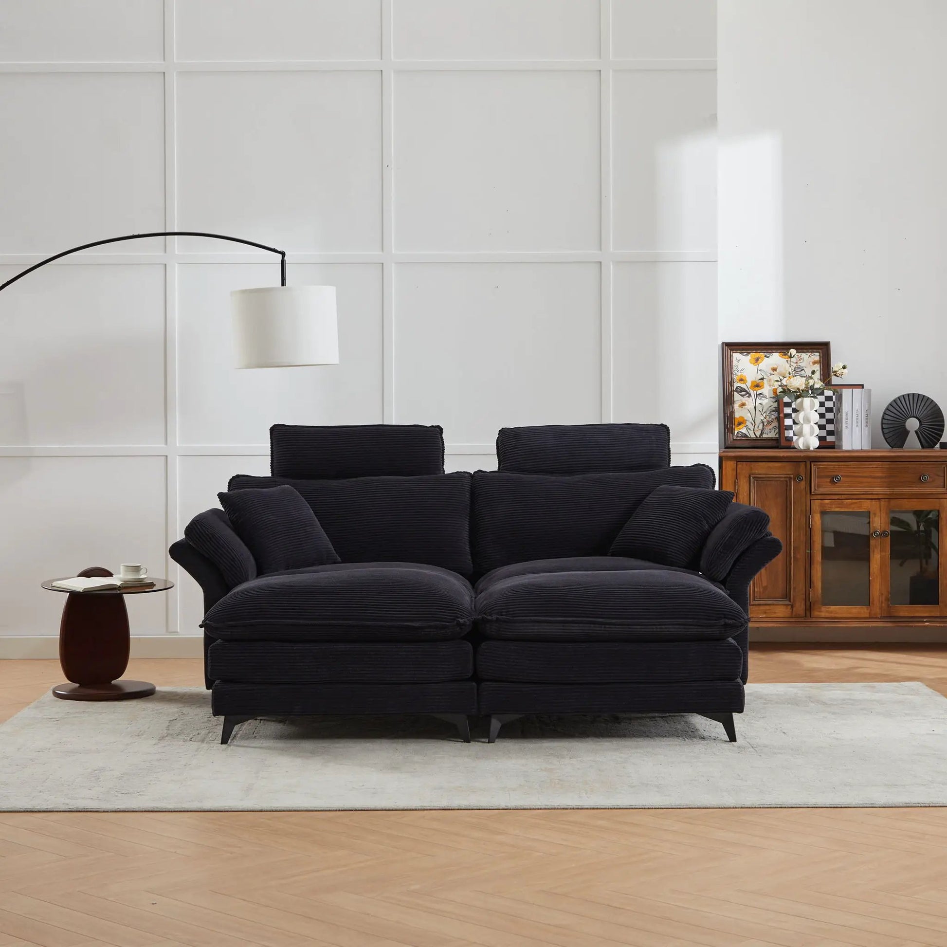 Modern Deep Seat Sectional Sofa with Ottoman, 3pc set in dark corduroy by Unique Piece Furniture on Tampa Home & Garden Store