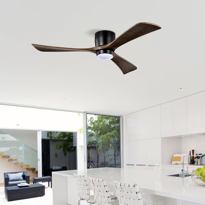 52-inch flush-mount ceiling fan by HouseOfZazla with curved dark wood blades and remote control on Tampa Home & Garden Store