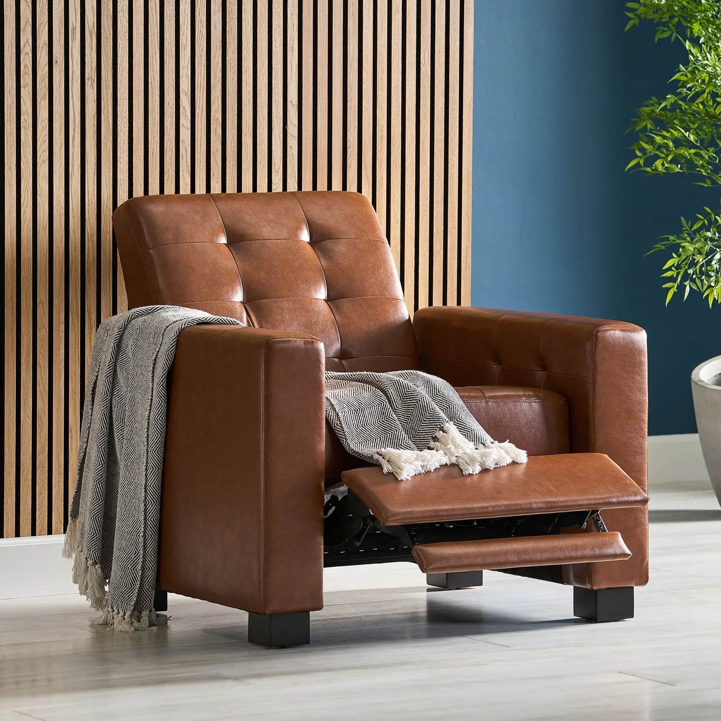 Langseth Contemporary Tufted Pushback Recliner in brown leather with tufted back on Tampa Home & Garden Store