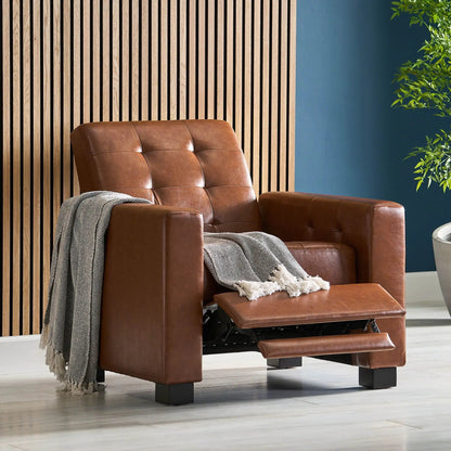 Langseth Contemporary Tufted Pushback Recliner in brown leather with tufted back on Tampa Home & Garden Store
